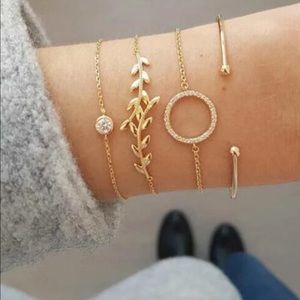 Gold leaf and Rhinestone bracelet set 4 piece